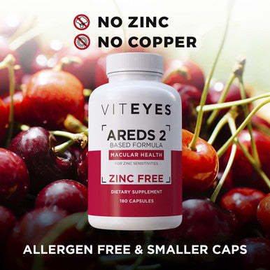 Viteyes AREDS 2 Zinc Macular Health Formula Capsules Natural Vitamin E No Zinc No Copper Eye Vitamin Smaller Capsules Vision Protection 180 Capsules