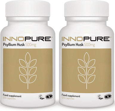 INNOPURE Psyllium Husk Fibre Supplement 240 Capsules - Pure and Natural (No Fillers or Binders) Naturally High in Soluble Fibre 500mg per Capsule - Vegan