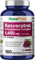 Nusapure Resveratrol & Polyphenol Complex 1450Mg 180 Vegetarian Caps (Non-Gmo Vegan) Vitamin C