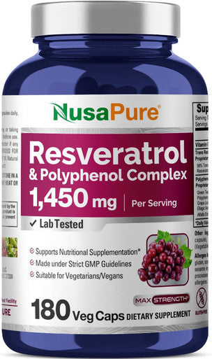 Nusapure Resveratrol & Polyphenol Complex 1450Mg 180 Vegetarian Caps (Non-Gmo Vegan) Vitamin C