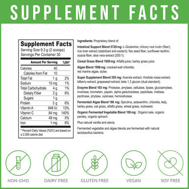 Body Ecology Vitality SuperGreen | Vital Greens Supporting Digestion | Superfood and Mineral Rich | Reusable Container with 279 Grams of Powder