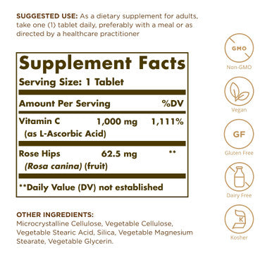 Solgar Vitamin C 1000 Mg With Rose Hips - 250 Tablets Pack Of 2 - Antioxidant & Immune Support - Non-Gmo Vegan Gluten Free Dairy Free Kosher - 500 Total Servings
