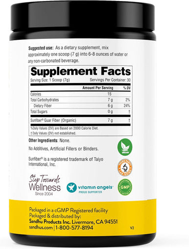 Sandhu'S Prebiotic Fiber Supplement Powder 30 Servings- Sunfiber Low Fodmap Unflavored Supplement For Digestive & Colon Health - Gluten Powder Supports Gut Health In Men & Women