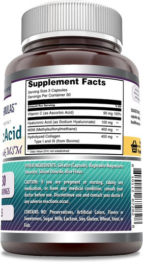 Amazing Nutrition Formulas Hyaluronic Acid Complex Supplement | 990 Mg Per Serving | 90 Capsules Supplement | Non-GMO | Gluten | Made in USA
