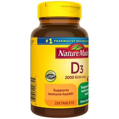 Nature Made Vitamin D3 2000 Iu (50 Mcg) Dietary Supplement For Bone Teeth Muscle And Immune Health Support 220 Tablets 220 Day Supply