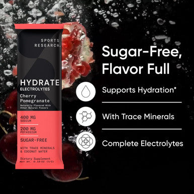 Sports Research Hydrate Electrolytes Powder Packets - Sugar-& Naturally Flavored With Vitamins, Minerals, And Coconut Water - Supports Hydration - 16 Packets - Variety Pack
