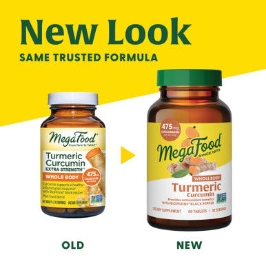 MegaFood Turmeric Curcumin Extra Strength - Whole Body - Turmeric Curcumin With Black Pepper- 475Mg Curcuminoids - Holy Basil Tart Cherry - Made Without 9 Food Allergens - 120 Tabs (60 Servings)