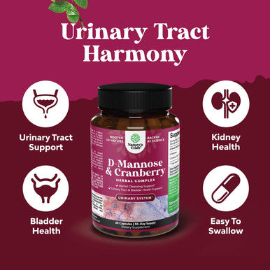 Natures Craft D Mannose with Cranberry Extract Capsules - Potent D Mannose Capsules for Kidney Cleanse and Urinary Tract Health for Women - D-Mannose 1000mg Capsules with 1000mg Per Serving (1 Month Supply)