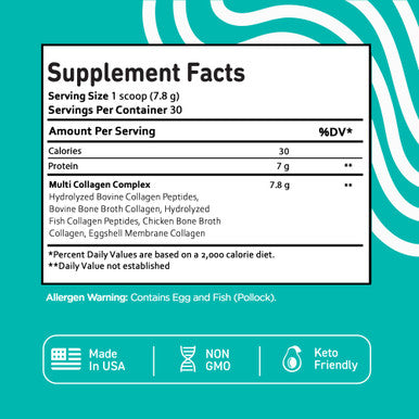 Vital Vitamins Multi Collagen Peptides Powder Unflavored, Easy to Dissolve Type I II III V X for Women and Men Promotes Hair Skin Nails and Joint Health 30 Servings