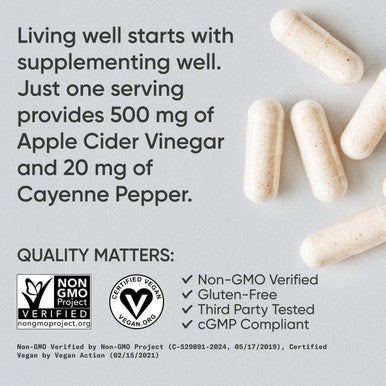 Apple Cider Vinegar Pills with Cayenne Pepper Made from Organic Fermented Apple Cider NonGMO Project Verified Vegan 120 Veggie Capsules
