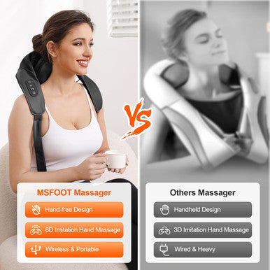 Neck Massager, Cordless Deep Tissue 6D [Noiseless Long Life] Hand Kneading Shoulder Massager With Heat, Portable Shiatsu Electric Massager For Relax Muscles Home & Office & Car Use