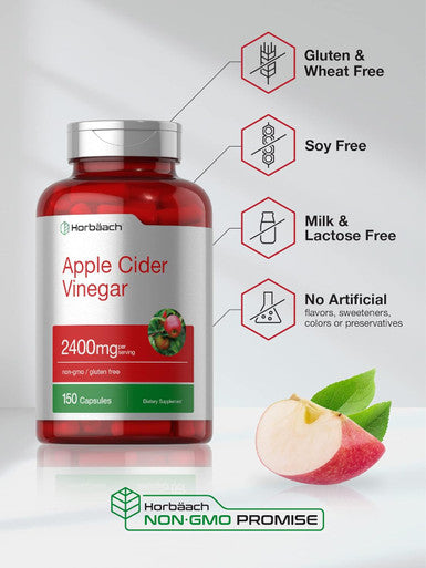 Horbaach Apple Cider Vinegar Capsules 2400Mg 150 Count Non-Gmo Gluten Supplement