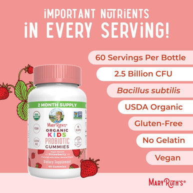 Maryruth Organics Multivitamin and Probiotic Gummies (Strawberry) for Kids | Clean Label Project Verified | Vitamins for Gut Health Immunity & Overall Wellness | Vegan Non-GMO Gluten