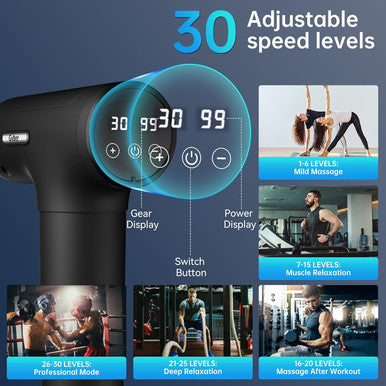 Massage Gun Deep Tissue, Mini Percussion For Athletes, Portable Muscle With 6 Attachments Pain Relief - Back, Neck, Body & 30 Speed (Black)