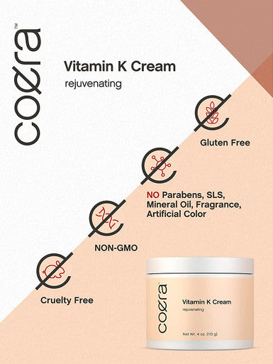Vitamin K Cream 4 oz Premium Formula for Bruises Spider Veins Dark Circles Broken Capillaries Eyes and Face Paraben and SLS Free by Coera