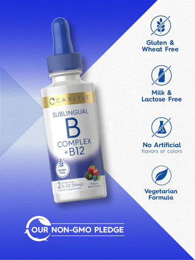 Carlyle Sublingual Vitamin B Complex | with B12 | 2 Fluid Ounces | Berry Flavor | Vegetarian Non-GMO and Gluten Supplement