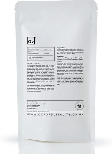 Glutamine Tablets | 1,000mg Supplements for Muscle Building, Sports Nutrition & Work Out | Oxford Vitality