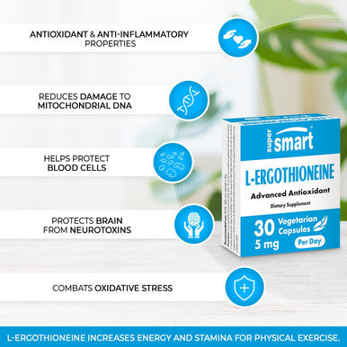 Supersmart LErgothioneine 5 mg Per Day Anti Inflammatory Antioxidant Supplement Immune Support Protect Mitochondria NonGMO 30 Vegetarian Capsules