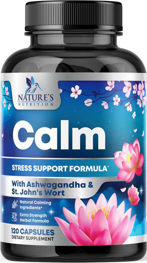Nature'S Nutrition Natural Unwind Calm & Relax Support with Ashwagandha GABA Magnesium 5-HTP L-Theanine & B Vitamins Natural Focus Energy & Immune Support - Nature's Non-GMO Vegan Gluten - 120 Capsules