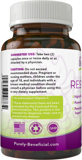 PURELY beneficial RESVERATROL1450 - 90day Supply, 1450mg per Serving of Potent Antioxidants & Trans-Resveratrol, Promotes Anti-Aging, Cardiovascular Support, Maximum Benefits (1bottle)