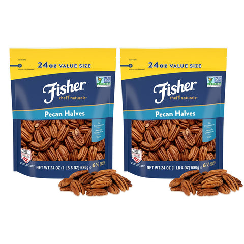 Fisher Chef's Naturals Pecan Halves 24 oz Resealable Bag, Unsalted Raw Nuts for Cooking, Baking & Snacking, Healthy Snacks for Adults, Vegan Protein, Keto Snack, Gluten Free Raw Pecans Halves