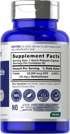Carlyle L Methylfolate 15mg | 60 Capsules | Max Potency | Optimized and Activated | Non-GMO Gluten | Methyl Folate 5-MTHF | by Opti-Folate