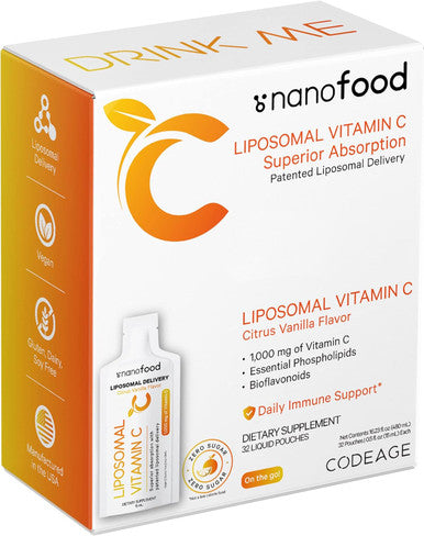 Codeage Liposomal Vitamin C Liquid 1000mg Vitamin C 4000mg Essential Phospholipids Liquid Vitamins Supplement Liposomal Delivery Citrus Bioflavonoids Vitamin E Non-GMO - 32 Pouches