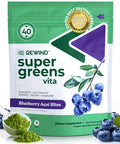 Rewind Best Tasting Super Greens Powder with 40+ Superfoods - Delicious Daily Green Powder with Vitamin B12 Zinc Vitamin C Magnesium & Calcium - Green Juice Superfood Mix - Blueberry Acai Flavor