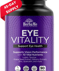 Eye Vitamins Supplement With Lutein, Bilberry, Beta Carotene, L-Taurine, Zinc And Quercetin, 90 Capsules, Supports Vision, Ocular And Macular Health, Helps Eyes Filter Blue Light