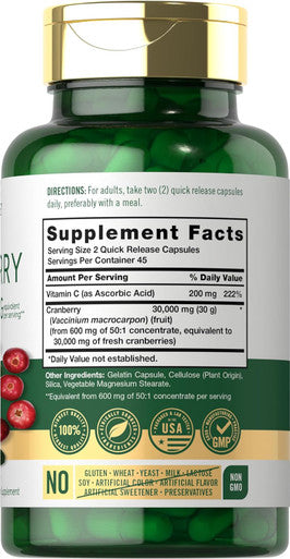 Carlyle Cranberry Supplement | 30000mg | 90 Capsules | Non-GMO and Gluten Formula | Cranberry Pills from Concentrate Extract