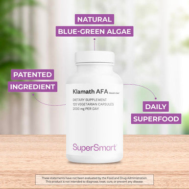 Supersmart AFA Extract 1000 mg Per Day Aphanizomenon FlosAquae BlueGreen Algae Supplement Emotional Wellbeing Boost Concentration NonGMO Gluten Free 120 Vegetarian Capsules