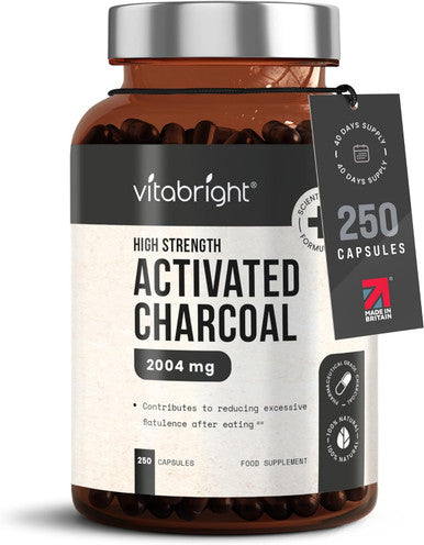 Vitabright Activated Charcoal Tablets For Stomach 250 Coconut Activated Charcoal Powder Capsules 2004mg Activated Carbon Per Dose Organic Activated Charcoal Capsules For Bloating Wind VitaBright Chacoal Pills