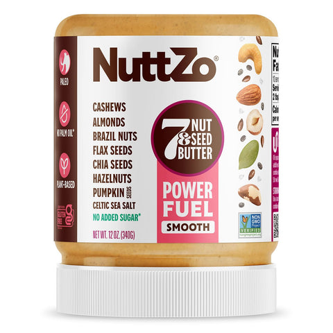 NuttZo Natural Power Fuel 7 Nuts and Seeds Butter, Crunchy, Paleo and Keto Friendly, Peanut and Gluten Free, Kosher, No Added Sugar or Oil, 12 oz Jar