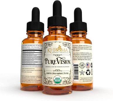 Khroma Herbal Products Organic Pure Vision - 2 oz Liquid Dietary Supplement in A Glass Bottle - 30 Servings - Healthy Eyesight -