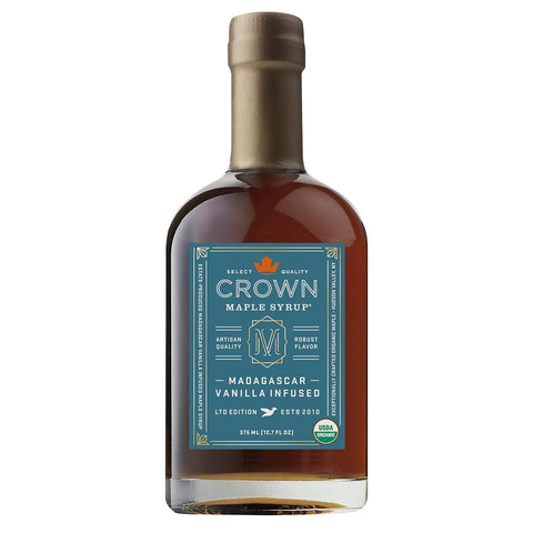 Crown Maple Certified Organic Madagascar Vanilla Infused Maple Syrup, Pure, Gluten Free, No Preservatives, Non-GMO Pairs well with Pancakes, Coffee, Cocktails & Brunch, 12.7 Fl Oz (Pack of 1)