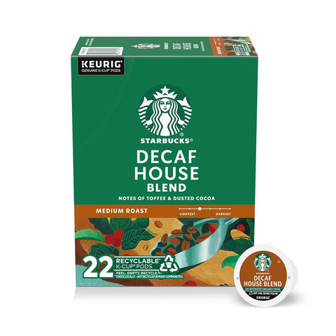 Starbucks K-Cup Coffee Pods, Medium Roast Hot or Iced Coffee, Decaf House Blend, 60 Keurig Pods