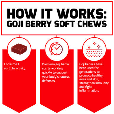 Force Factor Goji Berry Soft Chews Superfood Antioxidants Supplement to Support Healthy Eyes and Skin, Immune Health, and Inflammation, Non-GMO, Gluten-Free, & Vegan, Goji Berry Flavor, 30 Soft Chews