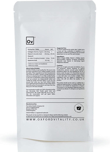 Collagen, Vitamins C and E, and Hyaluronic Tablets | Non-GMO | Antioxidant, Immune System, Metabolism | Oxford Vitality (120)
