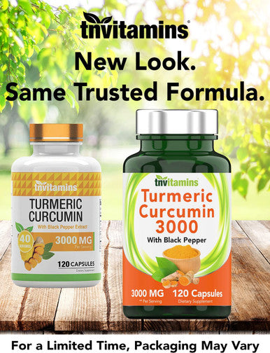 Turmeric Curcumin Capsules with Black Pepper | 3000 MG - 120 Capsules | Extra Strength Golden Turmeric Curcumin Supplement | Non-GMO | Produced in The USA | TNVitamins