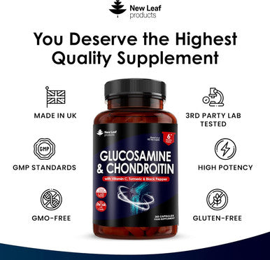 Glucosamine And Chondroitin High Strength - Enriched With Turmeric And Vitamin C - Glucosamine Sulphate Chondroitin Sulphate, Food Supplement - Contributes To The Normal Function Of Bones 365 Capsules