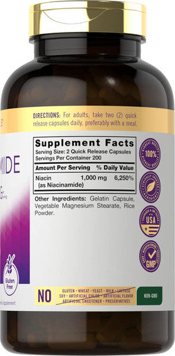 Carlyle Niacinamide 1000 Mg 400 Capsules High Potency Formula Non-Gmo, Gluten Supplement
