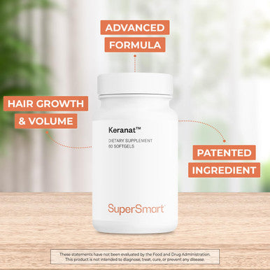 Supersmart Keranat Hair Supplement Reduces Hair Loss and Improves Volume Growth NonGMO 60 Softgels