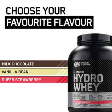 Optimum Nutrition Platinum Hydro Whey Hydrolysed Whey Protein Isolate Powder With Essential Amino Acids Glutamine And Bcaa Super Strawberry Flavour 40 Servings 1.6 Kg