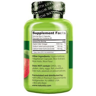 NATURELO Apple Cider Vinegar Capsules - ACV with Mother Supplement for Men & Women for Detox, Cleanse and Weight Management - 120 Vegan Capsules