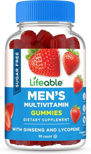 Lifeable Sugar Multivitamin For Men Gummies Vit A, C, D, E, B1, B2, Niacin, B5, B6, Folate, B12, Biotin, Iodine, Zinc, Chromium, Ginseng, Lycopene, Inositol Sugar Vitamins 90 Gummies