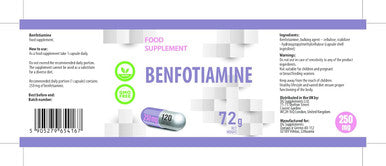 Benfotiamine 250Mg 120 Vegan Capsules, 3Rd Party Lab Tested, High Strength Supplement, Gluten And Gmo