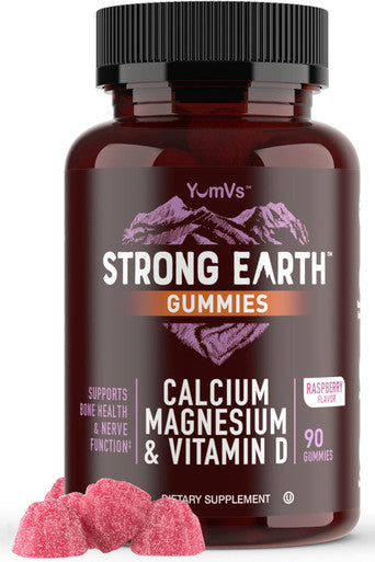 Strong Earth - Calcium, Magnesium, Vitamin D3 Gummies Vitamin Gummies For Women, Men & Kids - Calcium Supplement For Strong Bone Health - Gummy Vitamin D Calcium Chews - Kosher 90 Count (2 Pack)