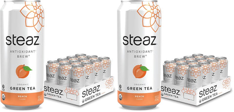 Steaz Organic Green Tea Zero Calorie Raspberry (12 Pack) Antioxidant Brew 65mg Natural Caffeine Vitamin C Stevia Sweetened Iced Tea Vegan Fair Trade 12 Cans 16 fl oz (473mL)