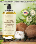 MAJESTIC PURE Coconut Massage Oil Ultra Glide Formula with Soothing Aroma Therapeutic Massage Made with Natural Oils All Skin Types Men and Women 8 fl oz