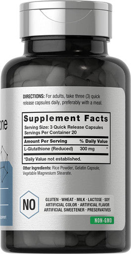 L-Glutathione | 300mg | 60 Capsules | Non-GMO & Gluten Free Supplement | Reduced Form | by Horbaach